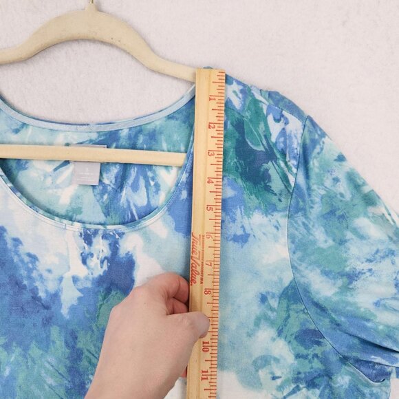 Chicos Shirt Womens XL Blue 3 Abstract Watercolor Long Sleeve Scoop Neck Top - Picture 4 of 9